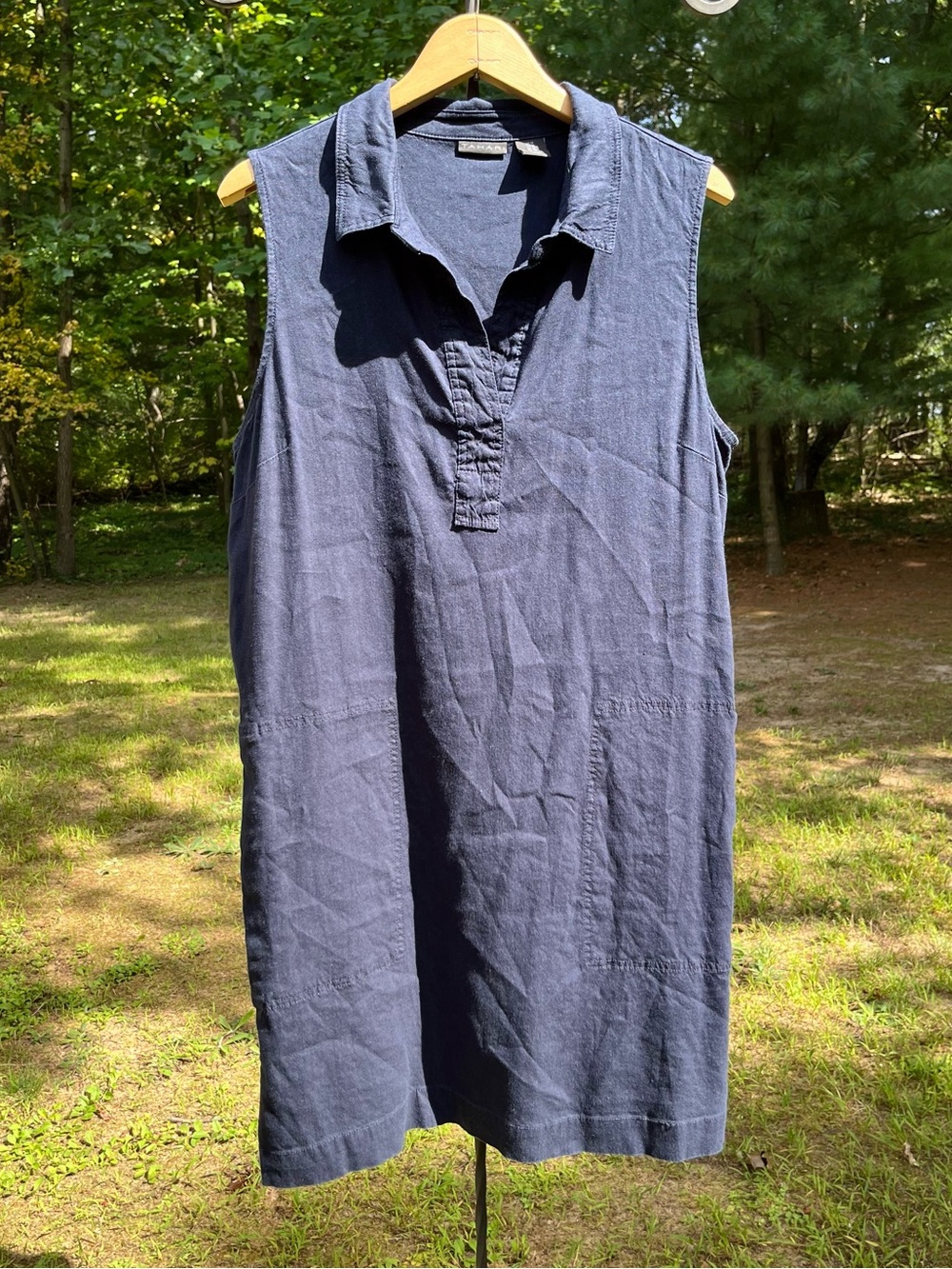 Tahari Navy Linen Blend Shift Dress Size 12 Minimal Nautical Basics Preppy